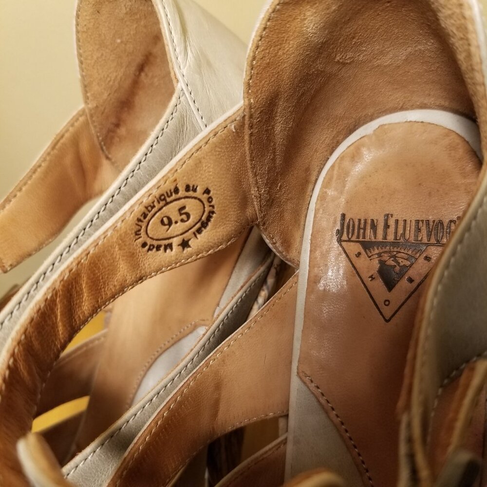 FLUEVOG Gray Farrah Sz 9.5 Adjustable Triple Strap Leather/Cork Wedge '70s Style - Picture 13 of 16